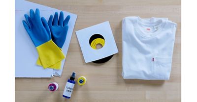gloves, record, paint, tshirt, supplies