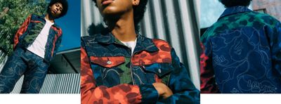 a model wearing pieces from the bape collection