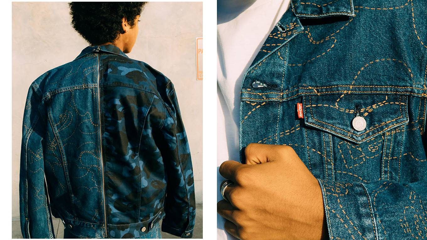 Detailed shots of the Levi's x Bape trucker jacket