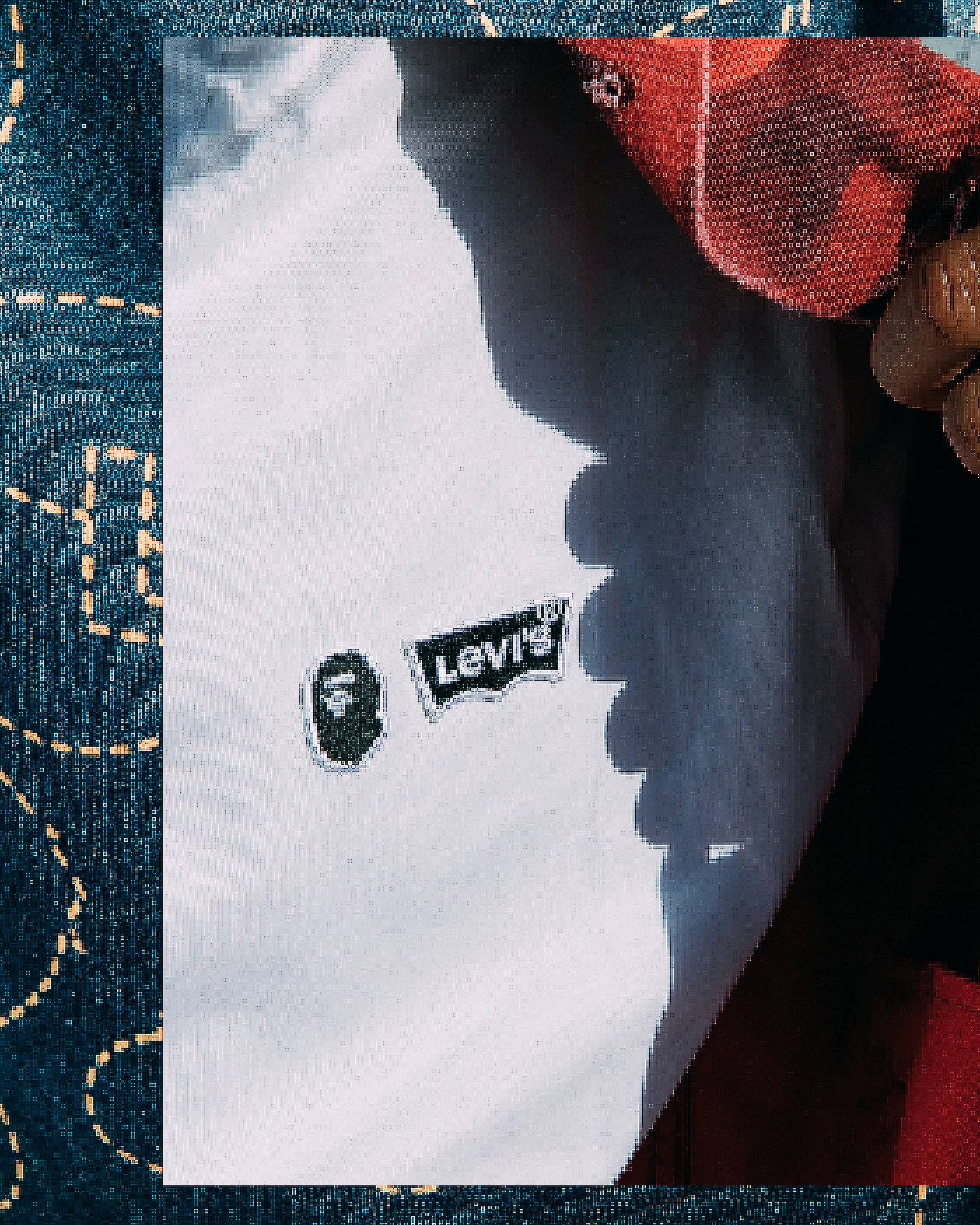 a closeup shot of the Levi's and bape logo on a t shirt