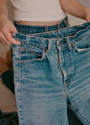 Close up shot of Levi jeans lying down