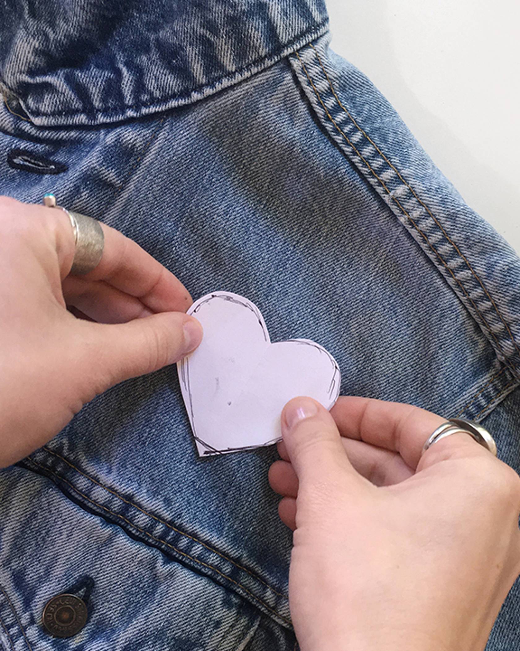 heart cutout on trucker jacket