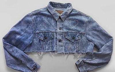 crystal jacket denim cropped jacket