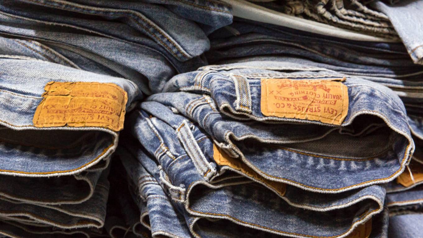 Levi's Vintage Jeans stacked on top of each other folded.
