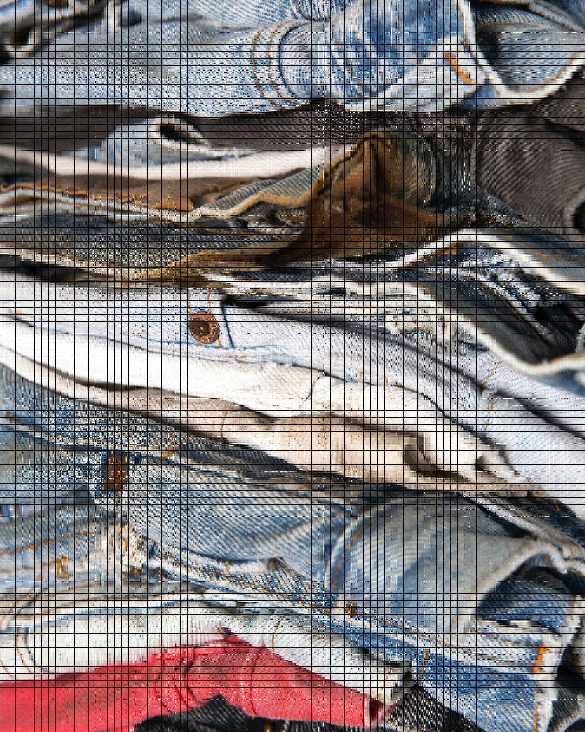 Jeans folded stacked on top of each other.