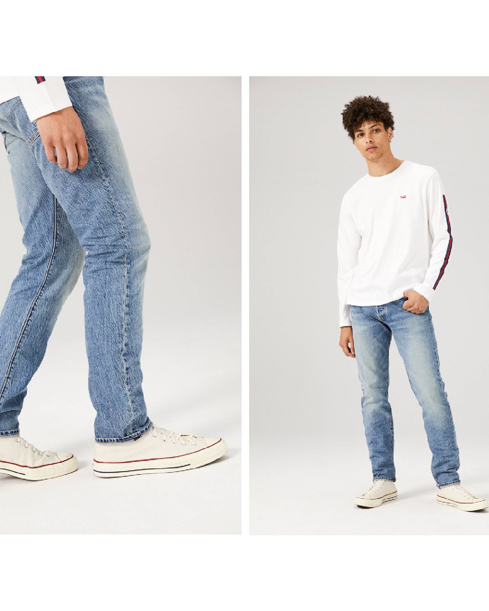 501 Slim Taper Men's jeans, light denim.