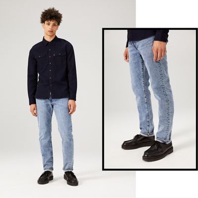 502 Regular Taper Jeans, men modeling them.