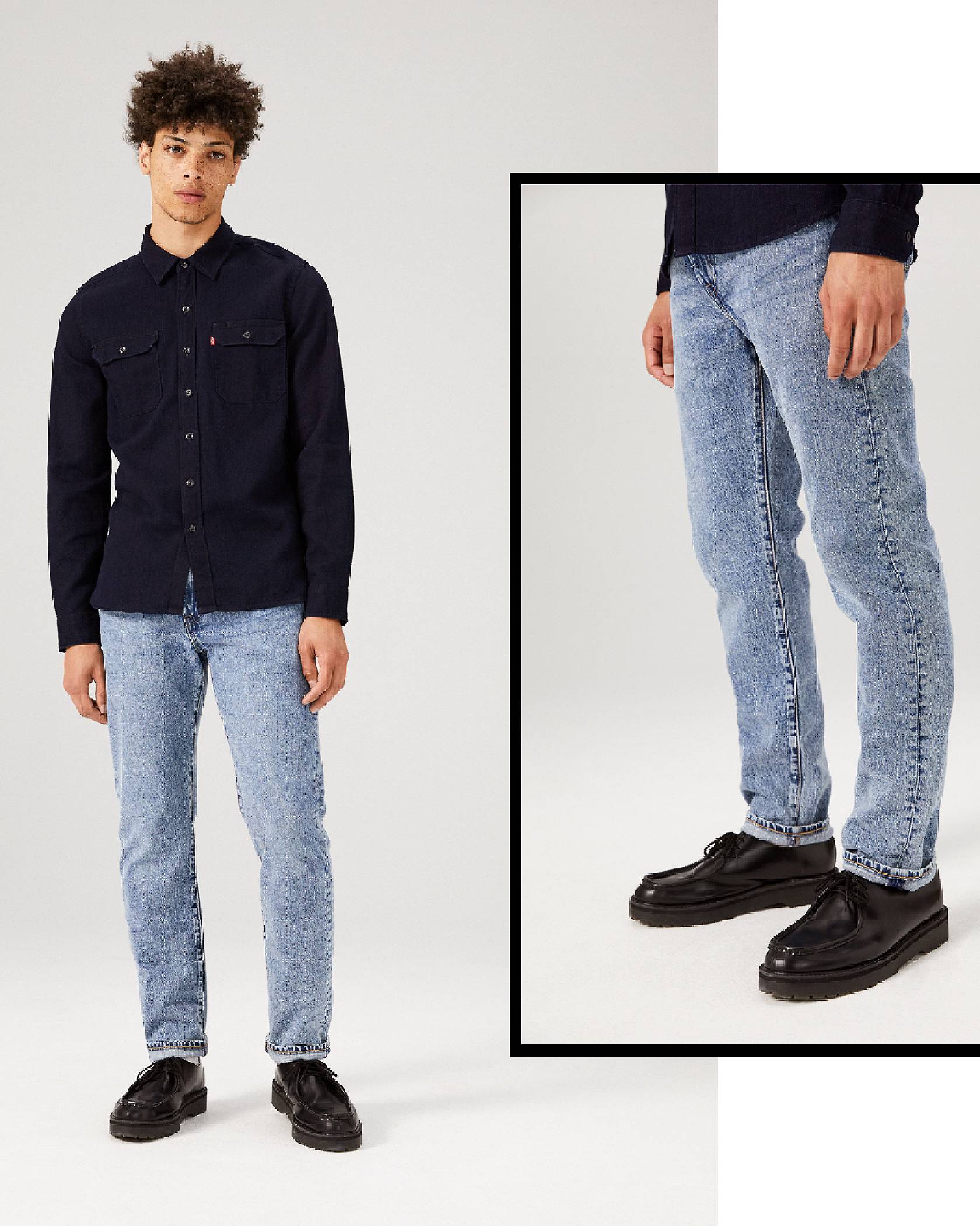 502 Regular Taper Jeans, men modeling them.