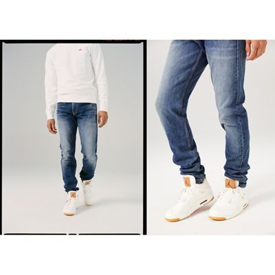 Man modeling the lo-ball stack jeans.