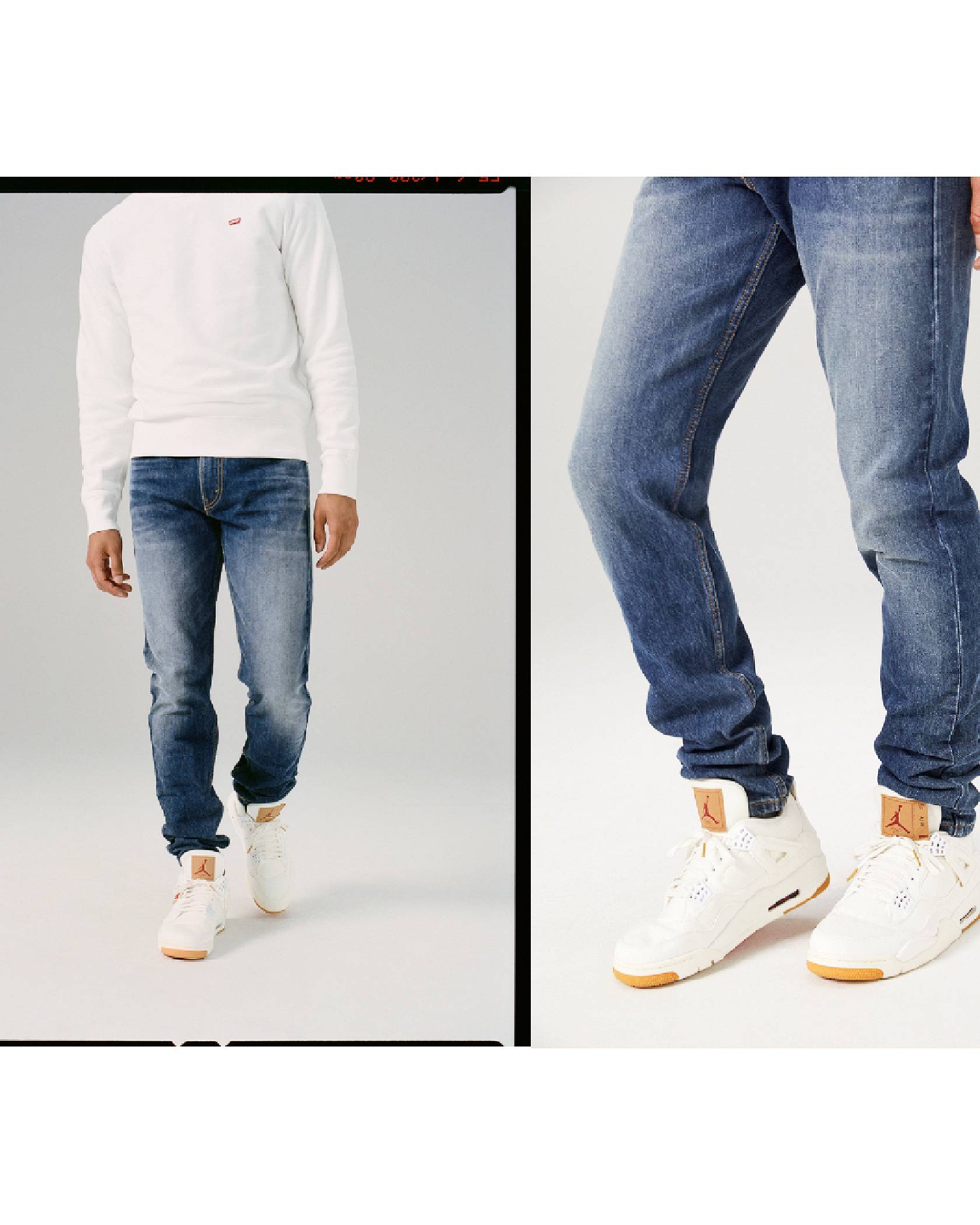 Man modeling the lo-ball stack jeans.