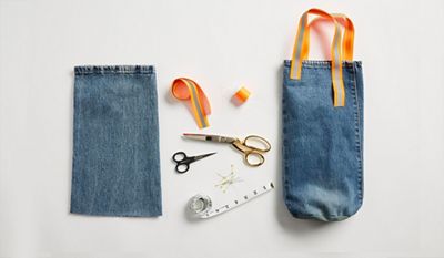 denim wine bag and supplies