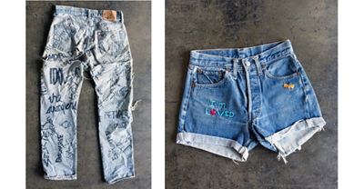 501 Day Jeans and shorts laying flat on the floor.