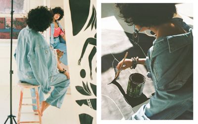 Side-by-side images of Salomée Souag in her studio.