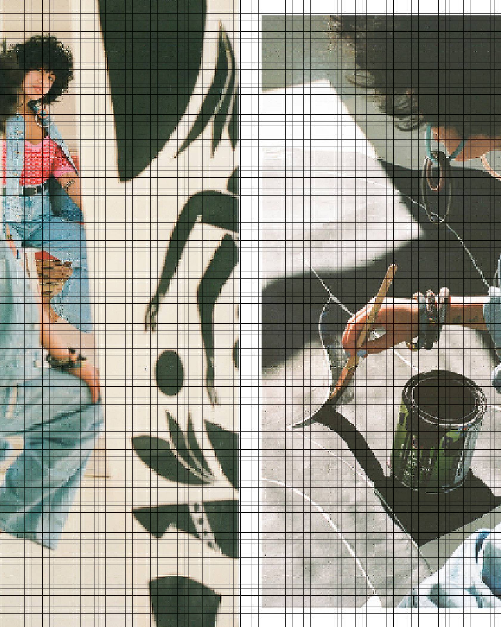Side-by-side images of Salomée Souag in her studio.