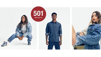 501 day originals, 3 images from left to right. All wearing denim