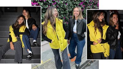 Sky wearing ROMY PUFFER VEST and Michelle is wearing HENNY LEATHER JACKET