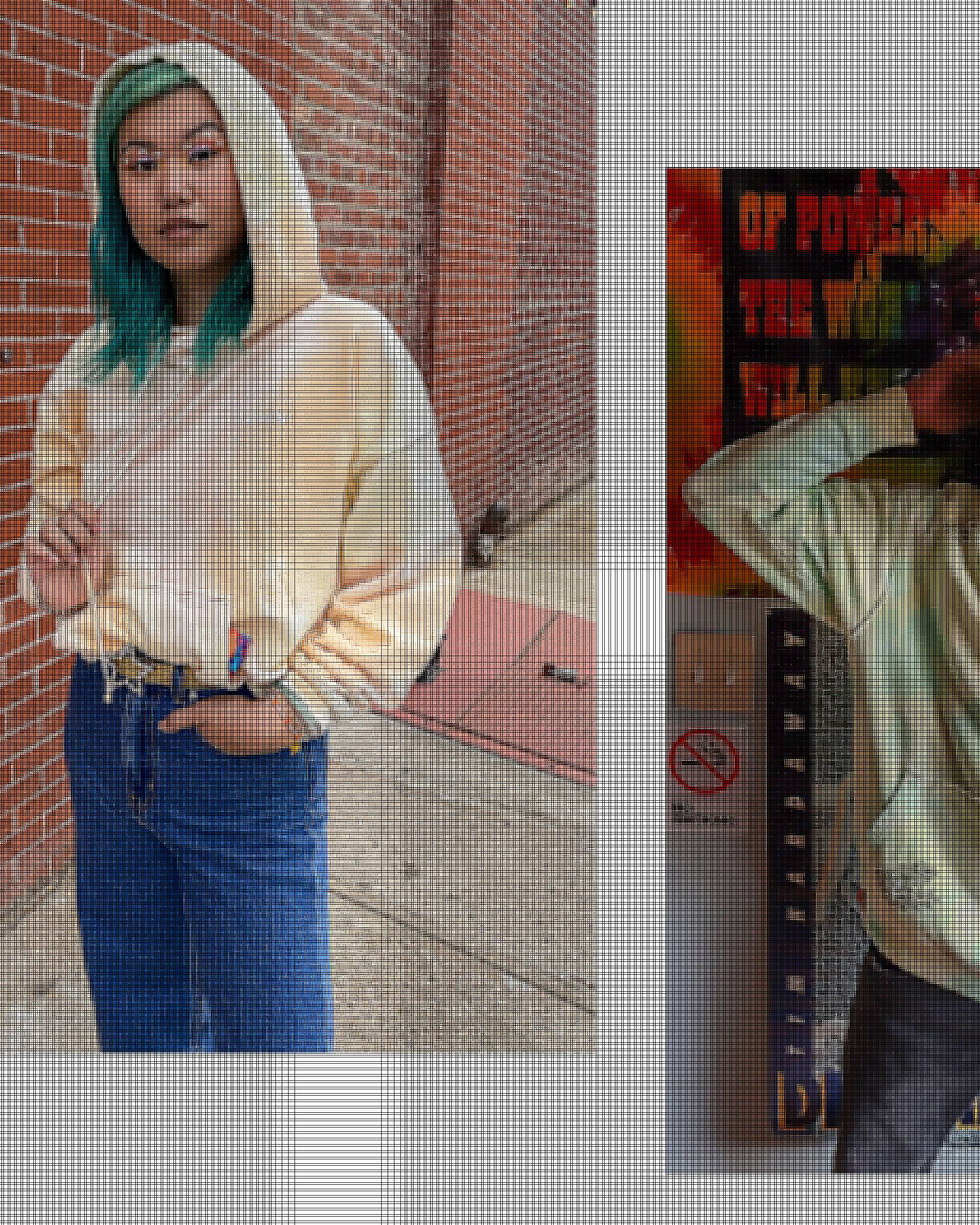 Two photos, the left photo is Mi-Anne wearing a light sweatshirt and Levi's jeans and the right shows Skip Jones wearing a a light tye dye sweatshirt and dark jeans