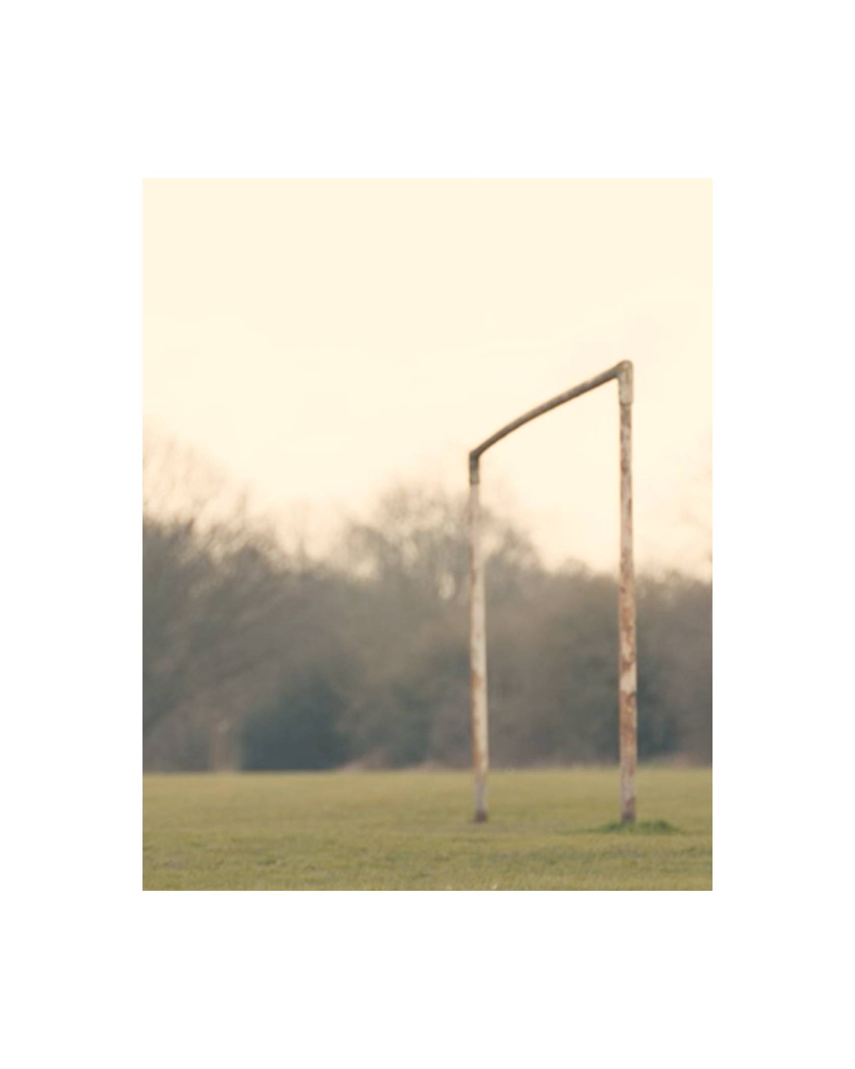 A photo of a soccer goal with no net