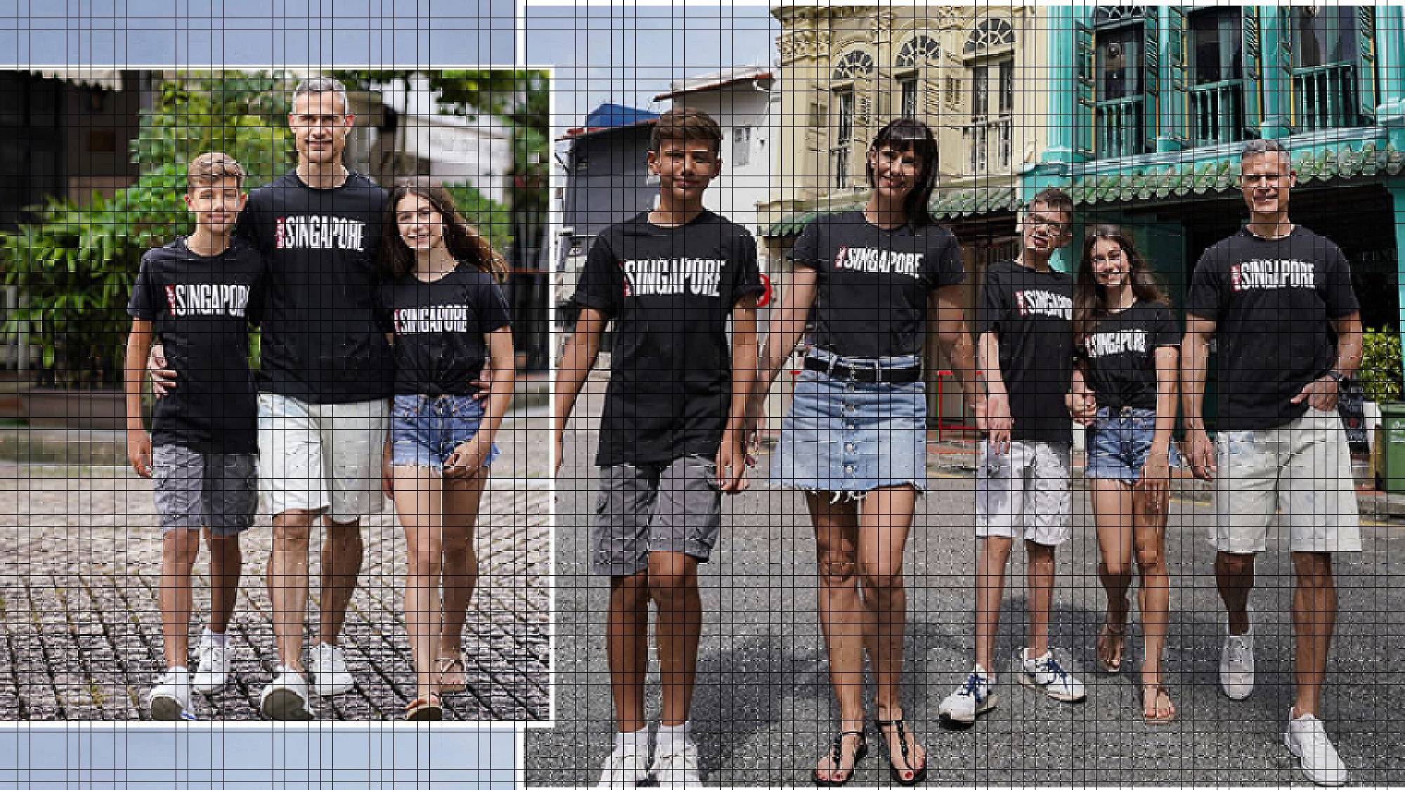 Collage of Nuholt Huisamen with his wife and three children. They are all wearing Levi's Singapore tees and shorts.
