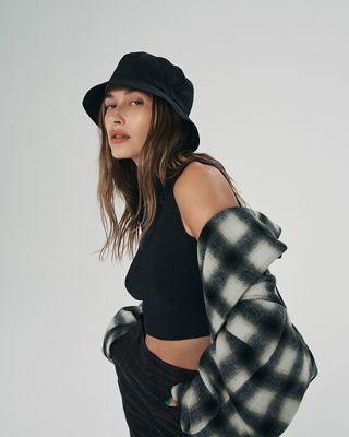 Hailey Bieber in coat.