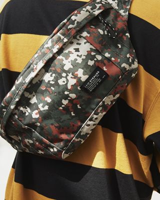 close up of camouflage sling bag