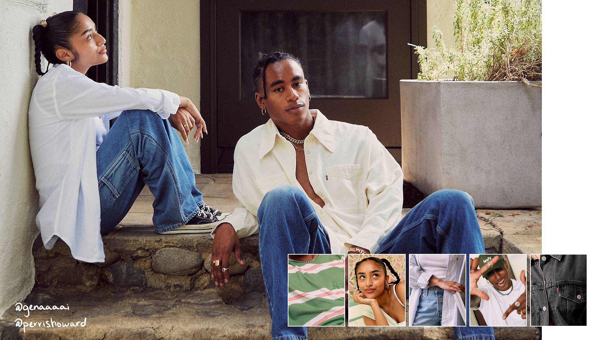 Back to School Shopping featuring Perris Howard and Genai Nakama sitting on steps in blue jeans and button downs