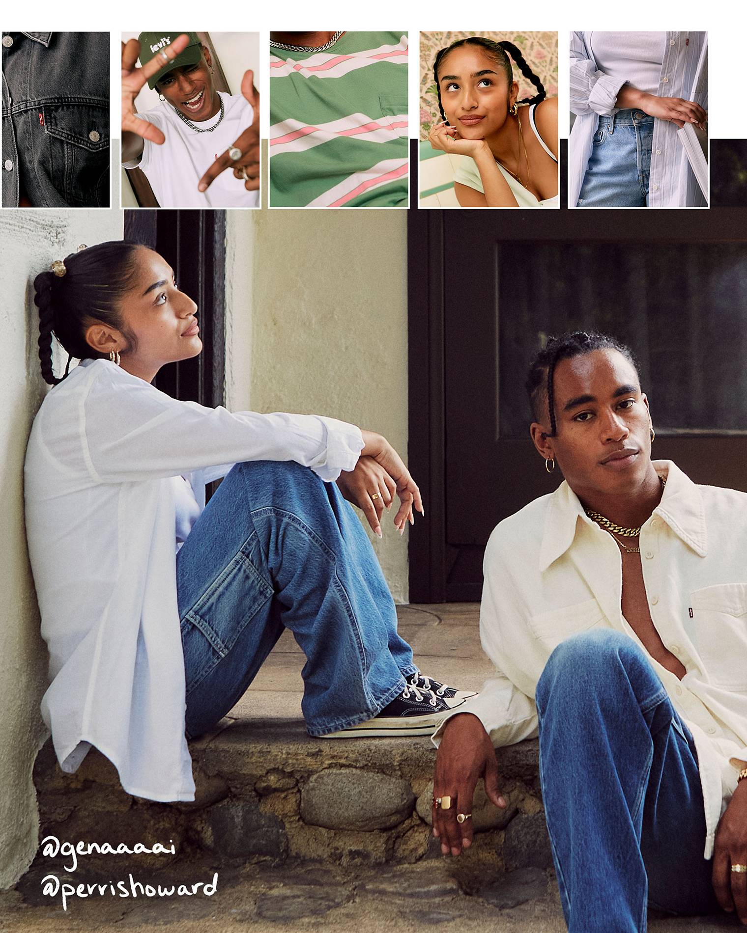 Back to School Shopping featuring Perris Howard and Genai Nakama sitting on steps in blue jeans and button downs