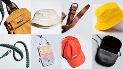 Levi's holiday accessories Hats, Belts, Bags in different colors and styles.