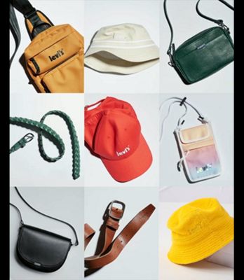 Levi's holiday accessories Hats, Belts, Bags in different colors and styles.