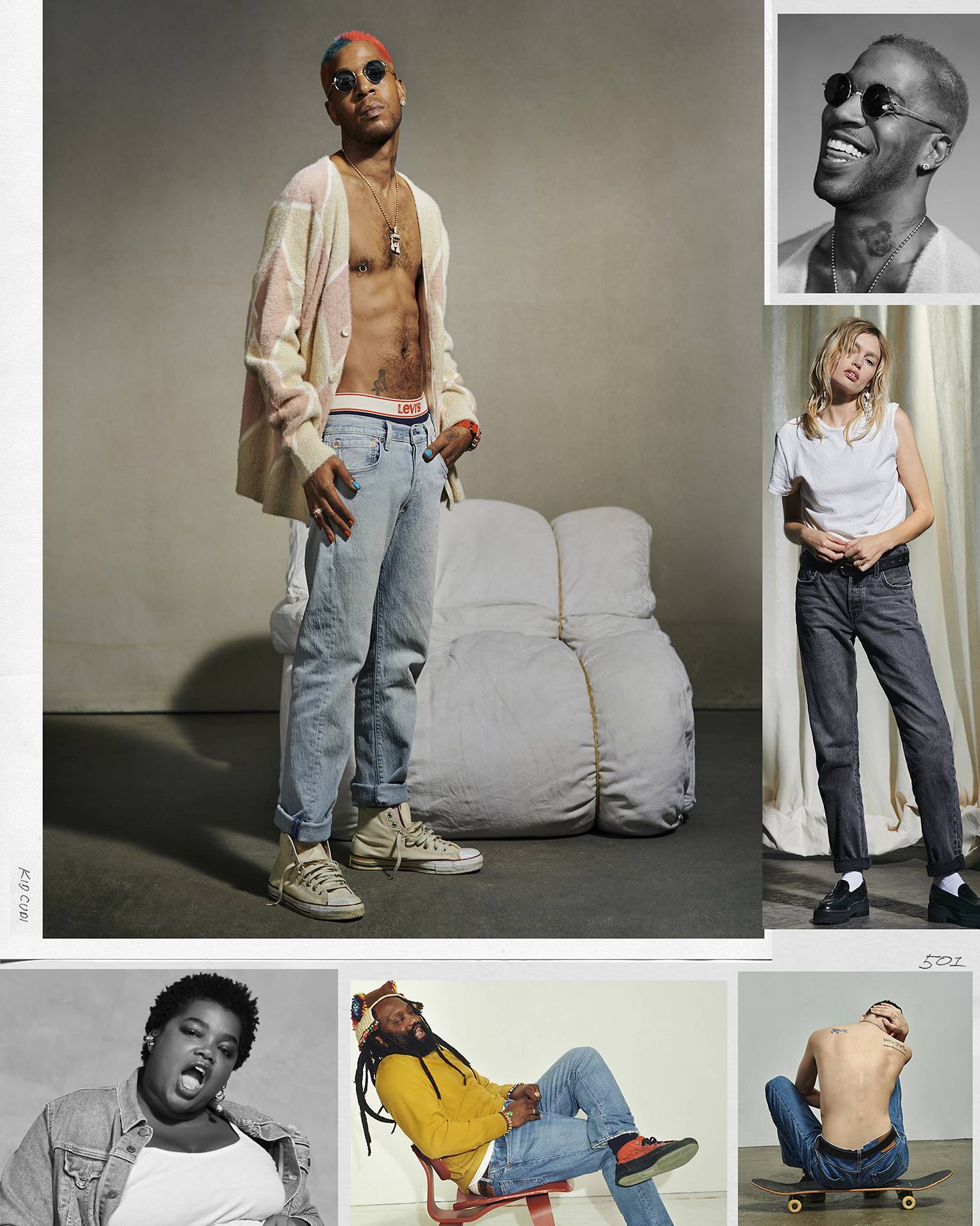 collage of models; Kid Cudi,  Gabriella Karefa-Johnson, Staz Lindes,  Tremaine Emory, Gia Seo,  Mike D, and  Nathan Westling