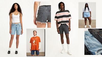 Man and women styled with Levi's denim shorts