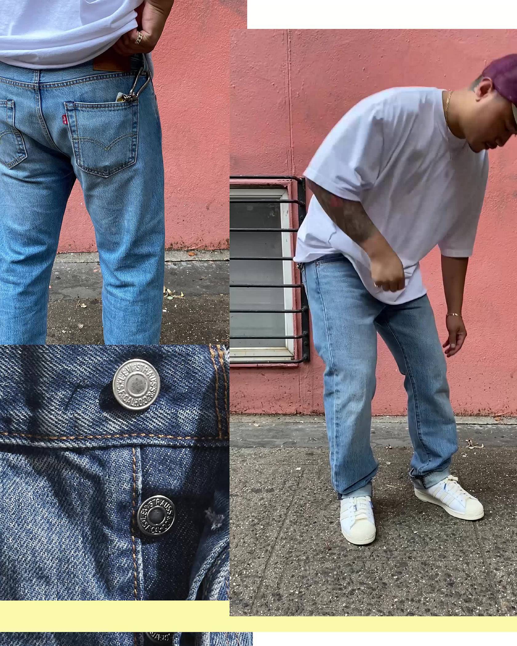 Phillip Leyesa Wearing his Levi's 501 Jeans before his customization process.
