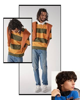 models in striped rugby style shirts