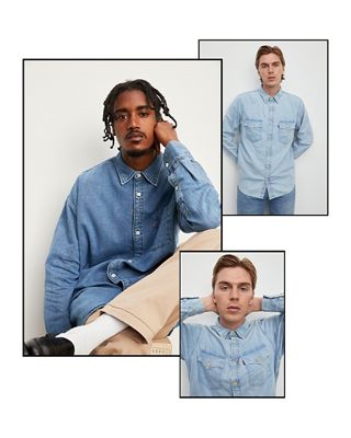 male models in western style denim shirts
