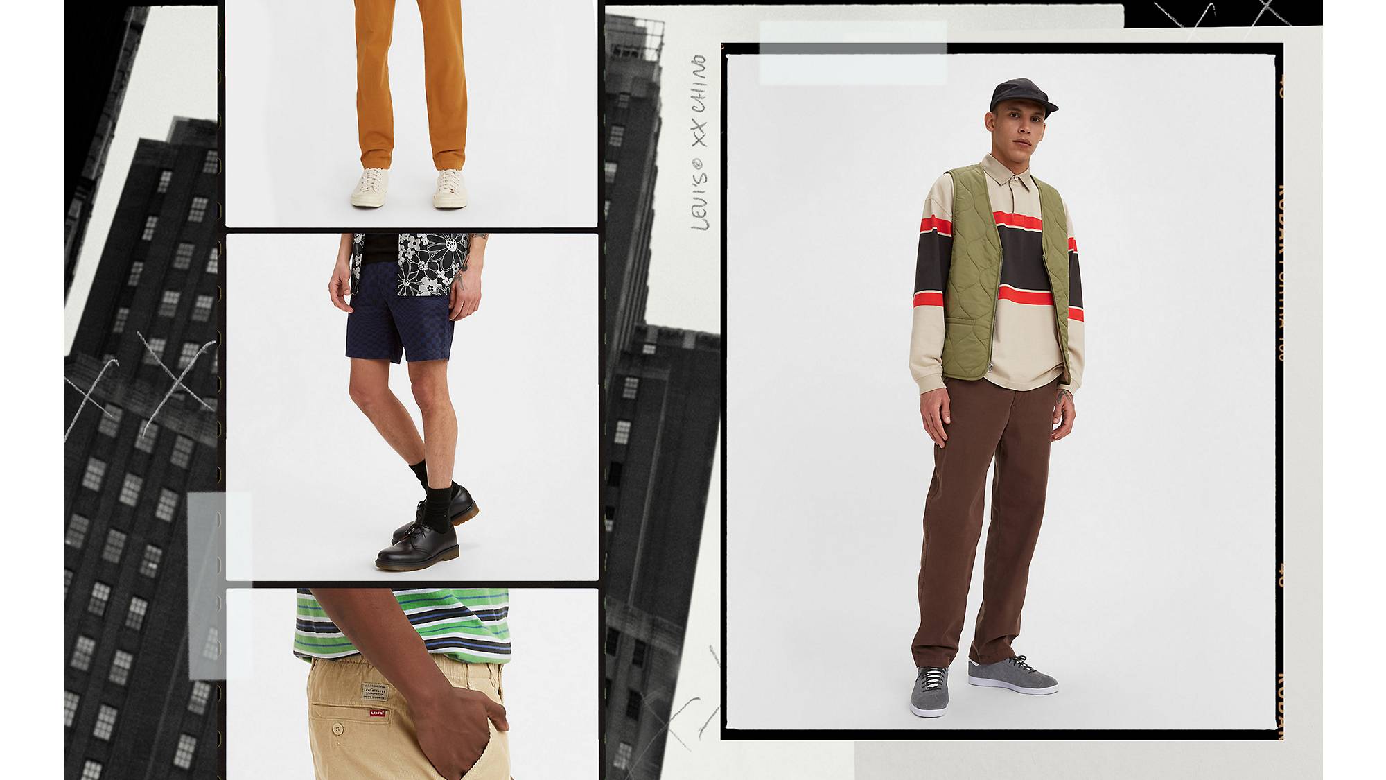 Photo collage of models wearing various pairs of Levi’s® XX Chinos