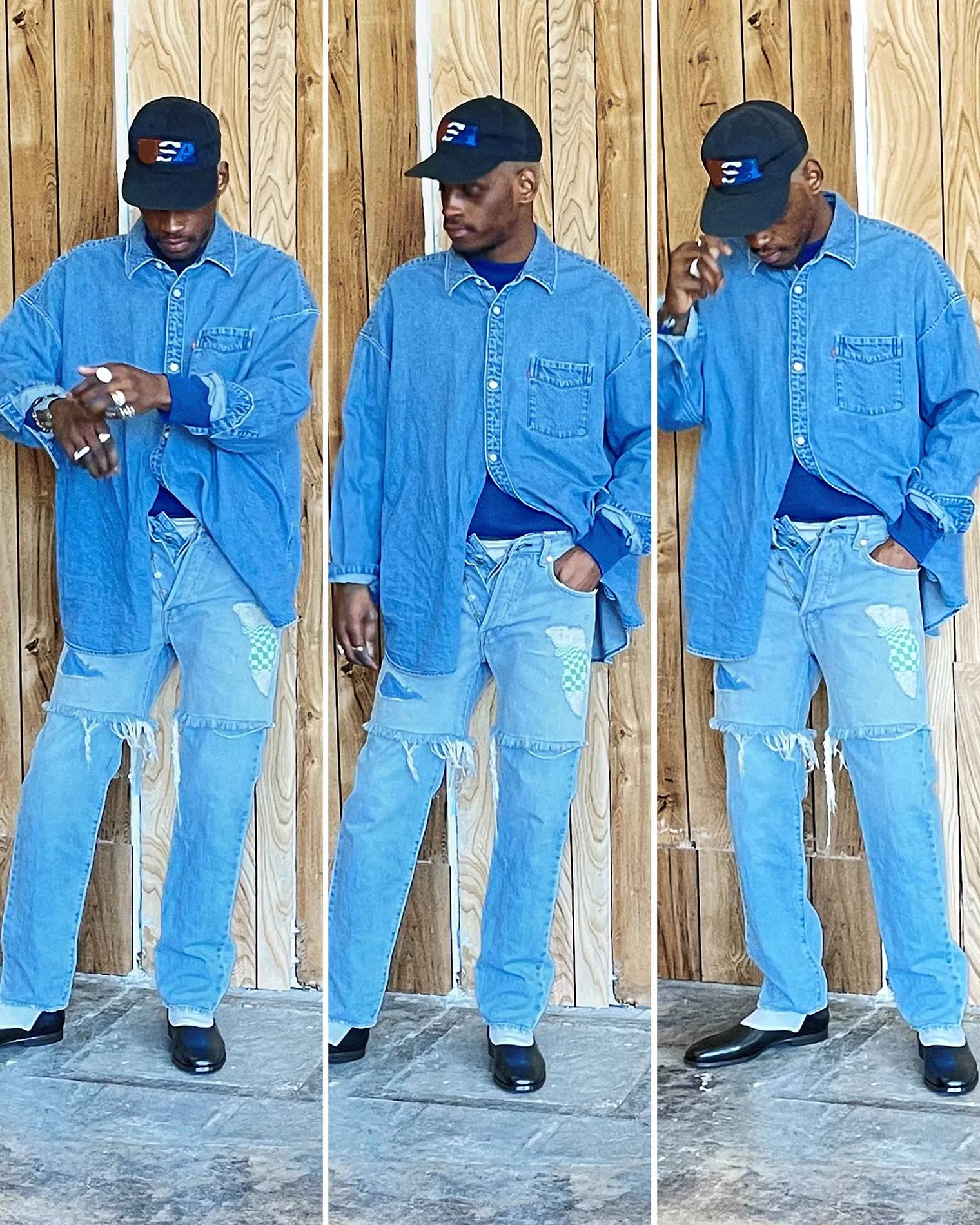 Alternating video showing different style looks of man wearing clothing and and accessories