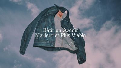 A trucker jacket over a sky background.