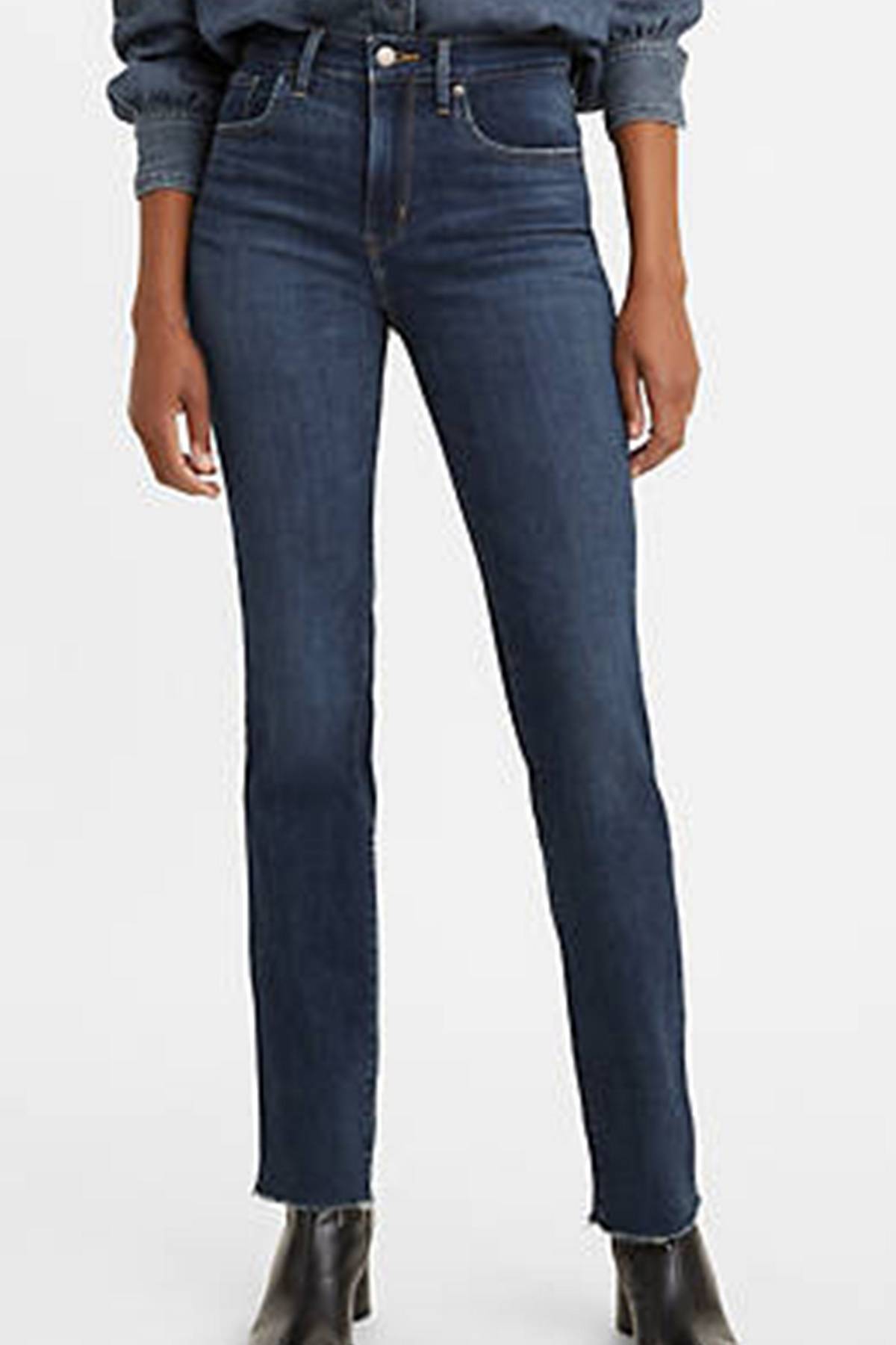 Model wearing 724 High Rise Slim Straight Crop Jeans