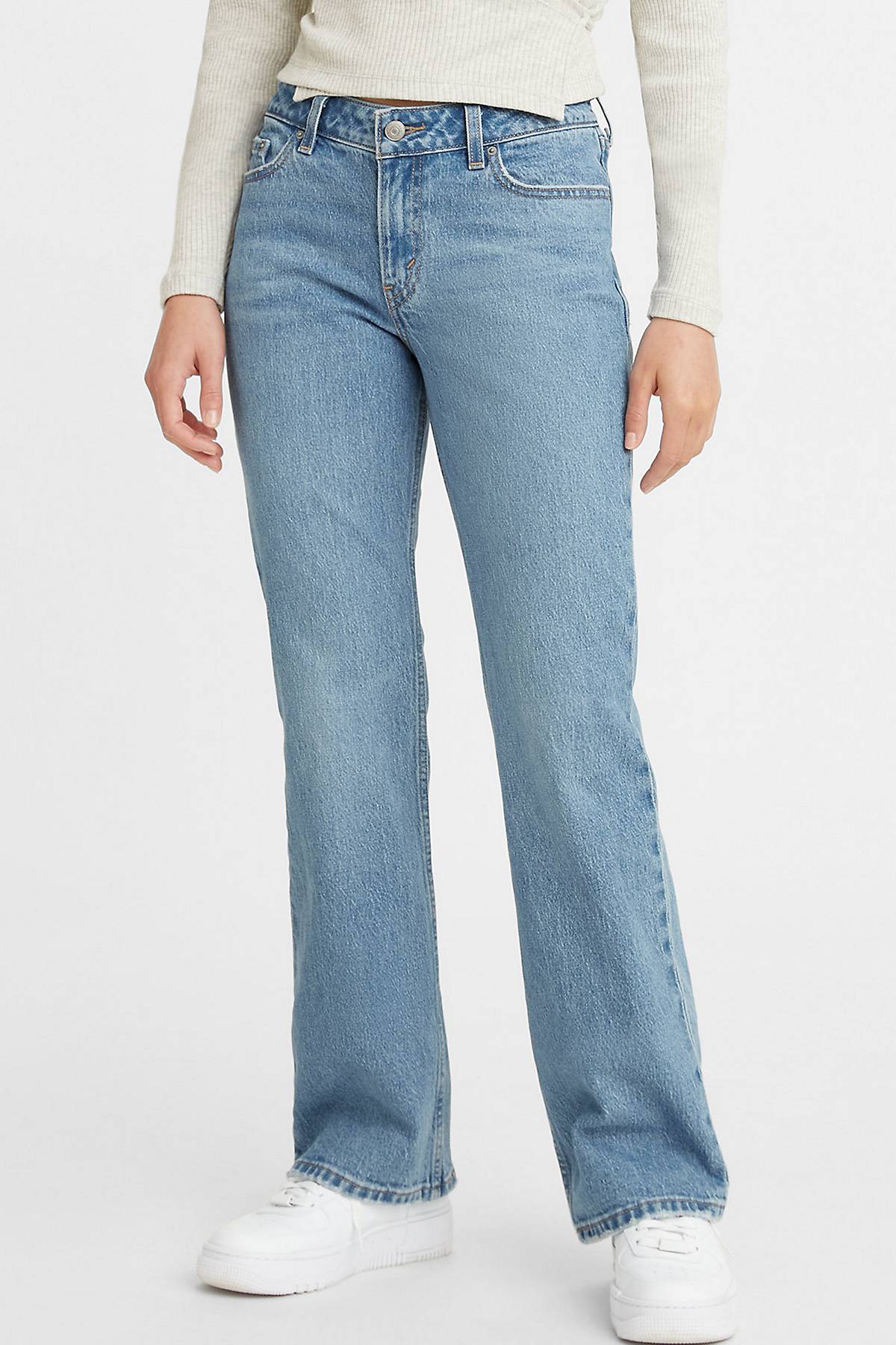 Model wearing Low Pitch Bootcut Jeans