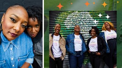 Women wearing black superpower shirts