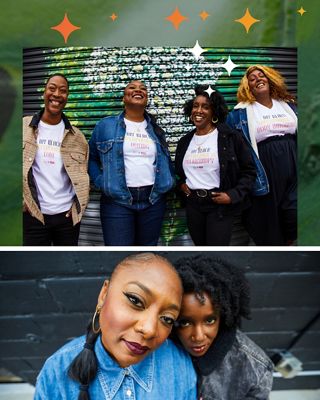 Women wearing black superpower shirts