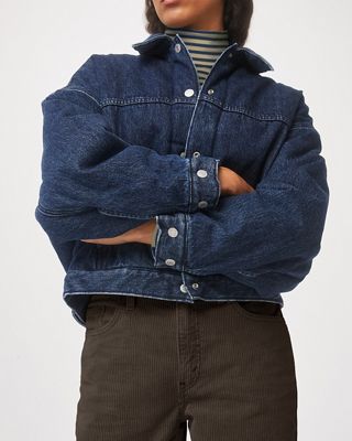 Woman wearing denim jacket