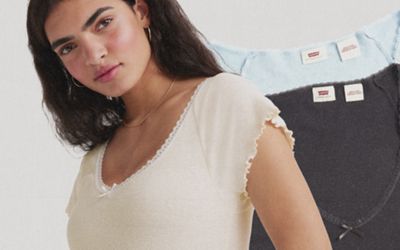 Video of model posing in Levi's Dry Goods Top.