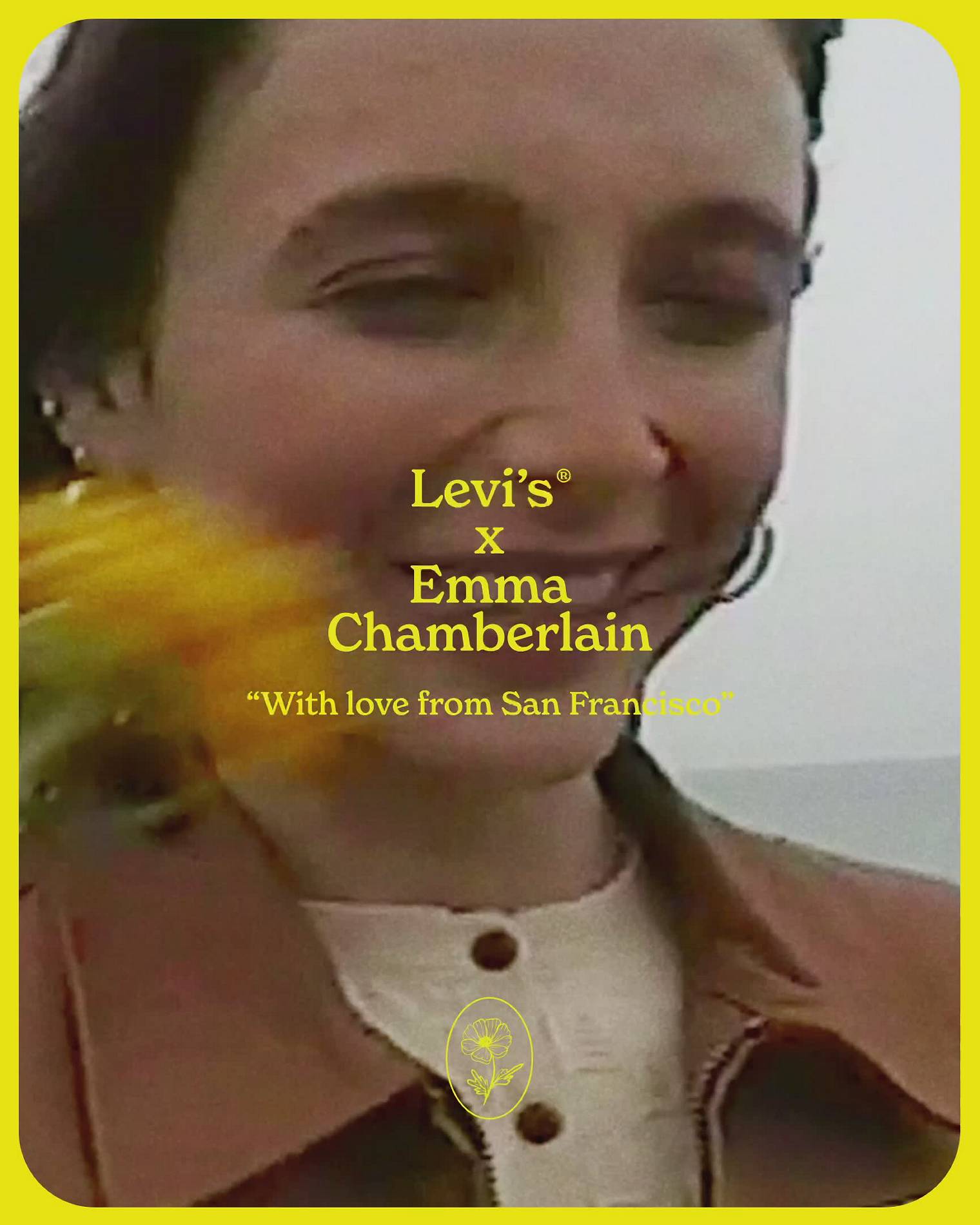 Photo of Emma Chamberlain posing in Levi's® x Emma Chamberlain clothing against a desert backdrop