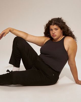 Close-up of the back of a pair of black jeans.