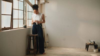 red shirt and blue jeans men