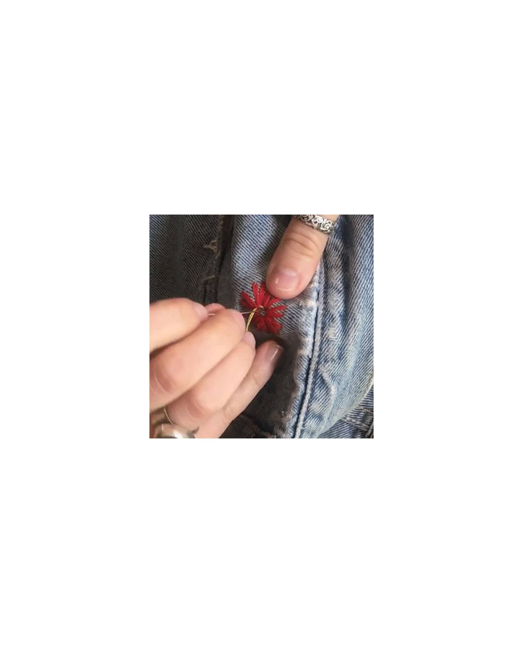 red flower on denim embroidery