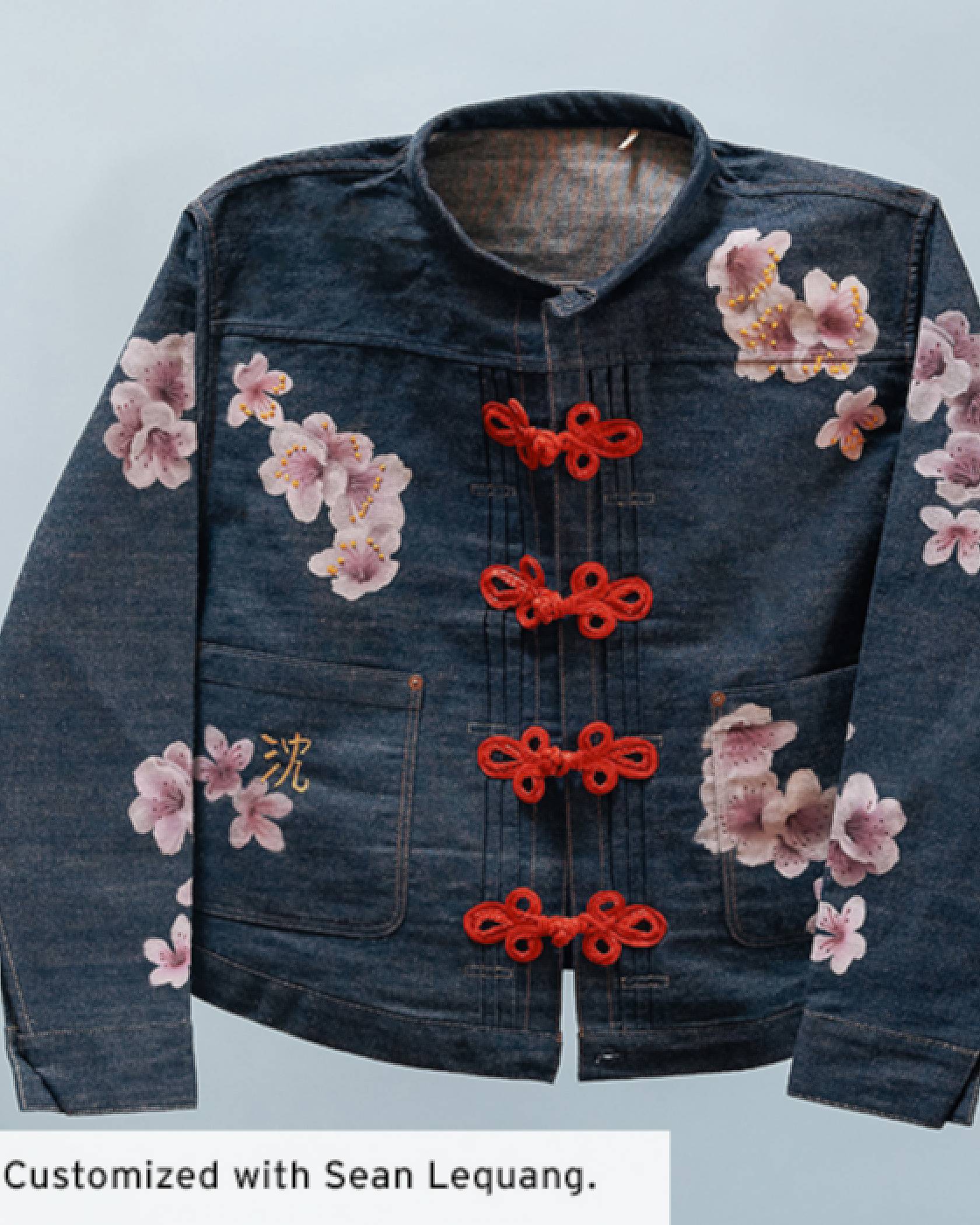 A custom trucker jacket with flowers on it