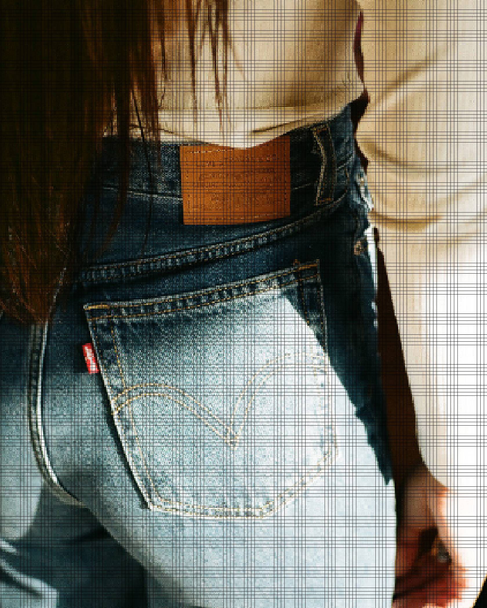 Close-up image of the back of ABIR's Levi's jeans.