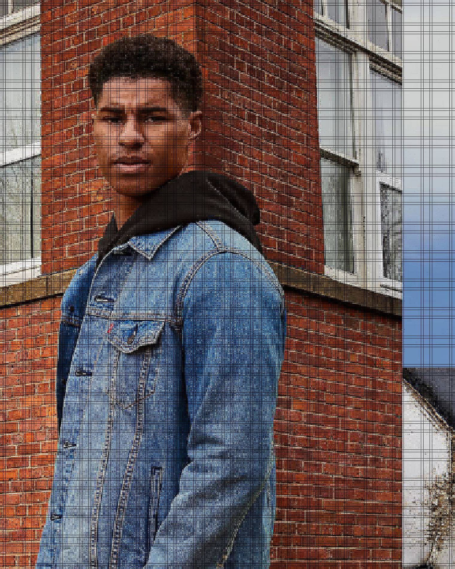 Three photos overlaid on a photo of blue sky. The first photo is a closeup shot of the breast pocket of a Levi's Trucker jacket, the second photo is Marcus Rashford standing in front of a brick building wearing a black hoodie under a Levi's Trucker Jacket and the third photo shows the corner of a simple soccer goal with no net in black and white.